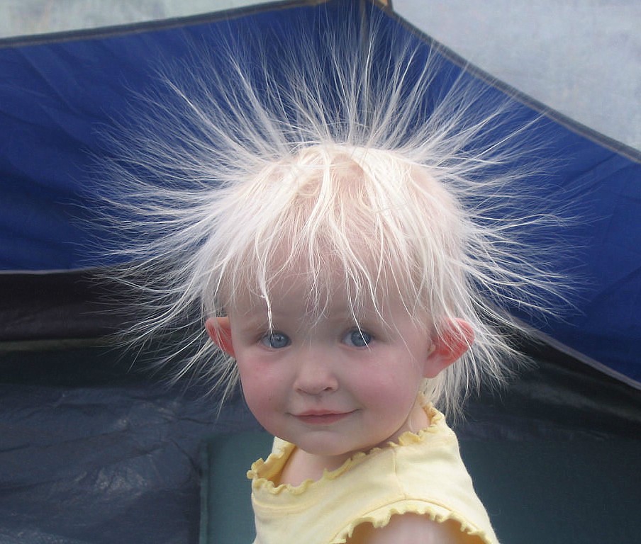 Маленькая девочка с наэлектризованными волосами.
